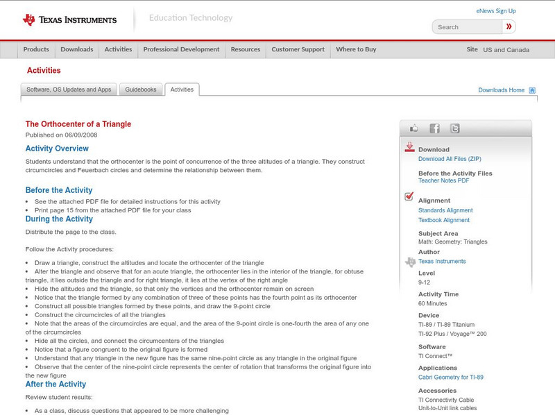 Texas Instruments: The Orthocenter of a Triangle Activity