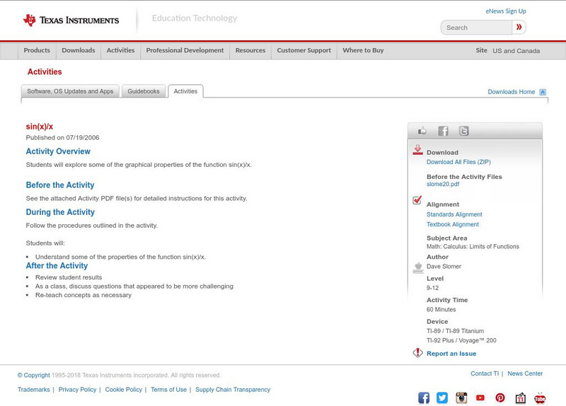 Texas Instruments: Sin(x)/x Activity Texas Instruments: Sin(x)/x Activity