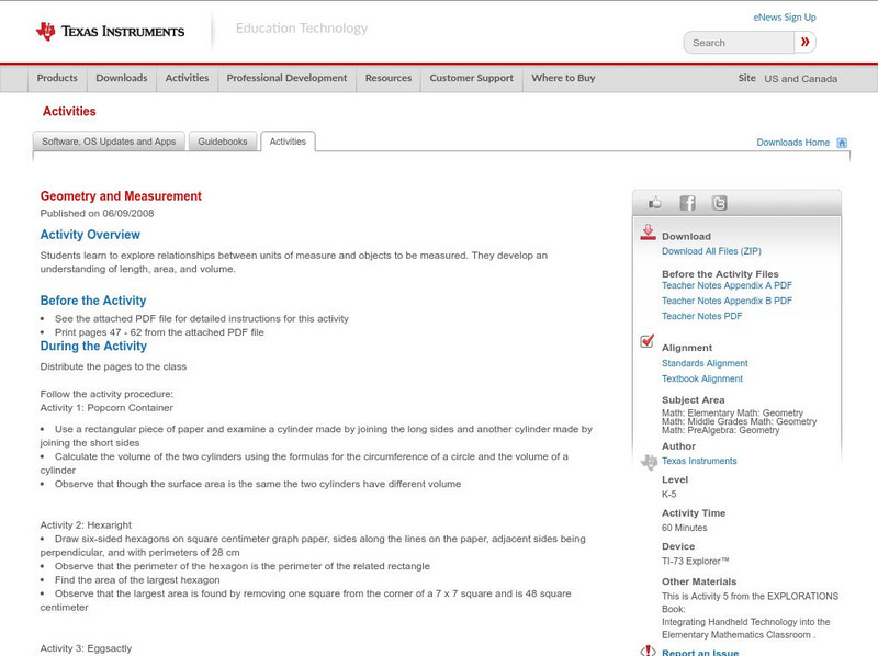Texas Instruments: Geometry and Measurement Activity Texas Instruments: Geometry and Measurement Activity