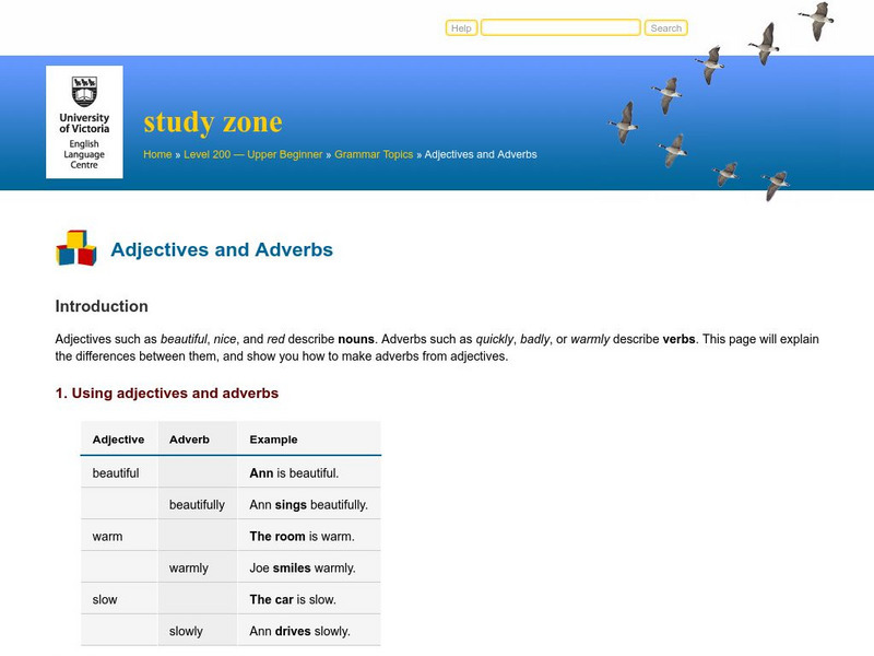 University of Victoria: Adjectives and Adverbs Handout University of Victoria: Adjectives and Adverbs Handout