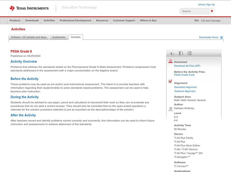 Texas Instruments: Pssa Grade 8 Activity Texas Instruments: Pssa Grade 8 Activity
