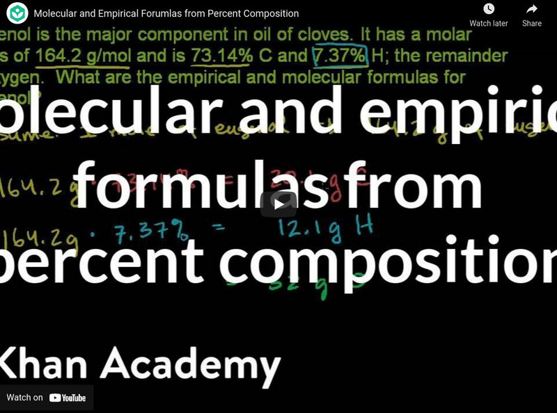 Khan Academy: Chemistry: Molecular and Empirical Formulas Instructional Video Khan Academy: Chemistry: Molecular and Empirical Formulas Instructional Video
