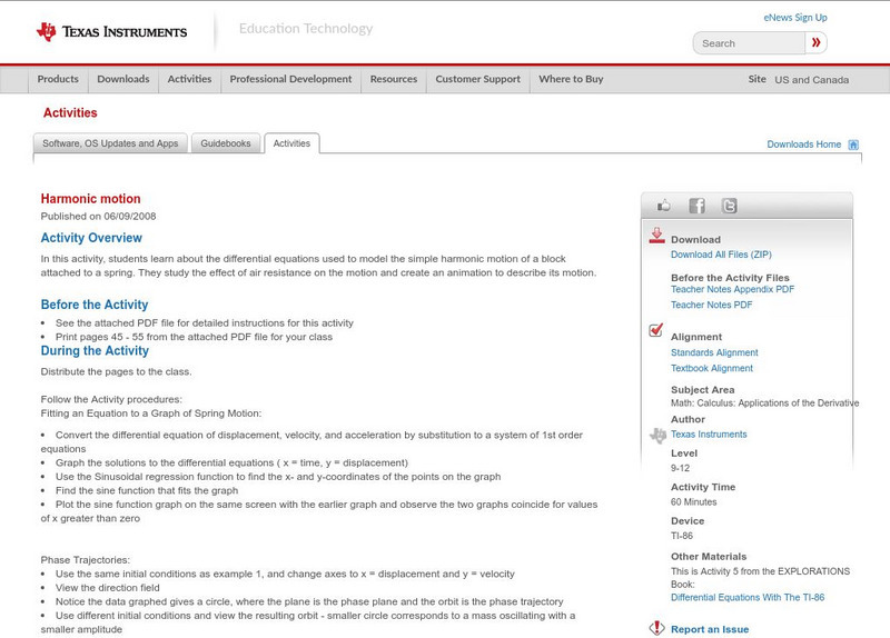 Texas Instruments: Harmonic Motion Activity Texas Instruments: Harmonic Motion Activity