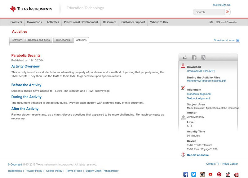Texas Instruments: Parabolic Secants Activity Texas Instruments: Parabolic Secants Activity