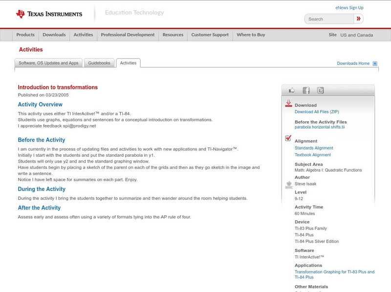 Texas Instruments: Introduction to Transformations Activity