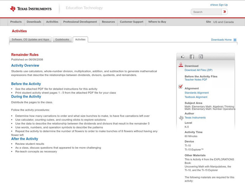 Texas Instruments: Remainder Rules Activity Texas Instruments: Remainder Rules Activity