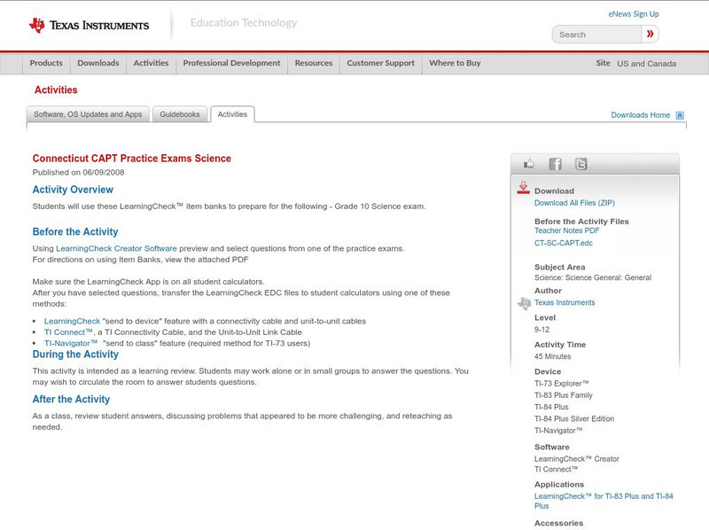 Texas Instruments: Connecticut Capt Practice Exams Science Activity Texas Instruments: Connecticut Capt Practice Exams Science Activity