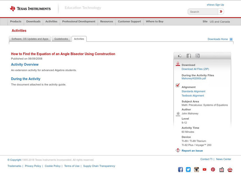 Texas Instruments: How to Find the Equation of an Angle Bisector Usin Activity Texas Instruments: How to Find the Equation of an Angle Bisector Usin Activity