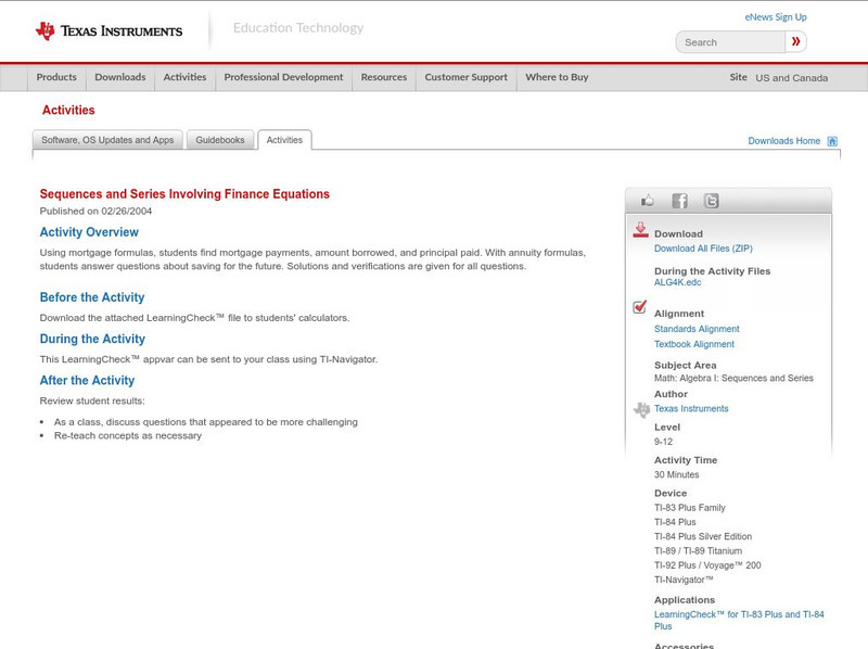 Texas Instruments: Sequences and Series Involving Finance Equations Activity Texas Instruments: Sequences and Series Involving Finance Equations Activity