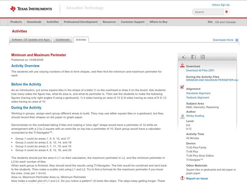 Texas Instruments: Minimum and Maximum Perimeter Activity