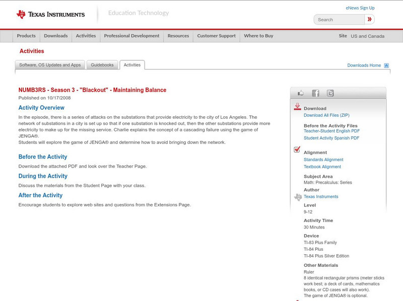 Texas Instruments: Numb3 Rs: Maintaining Balance Activity Texas Instruments: Numb3 Rs: Maintaining Balance Activity