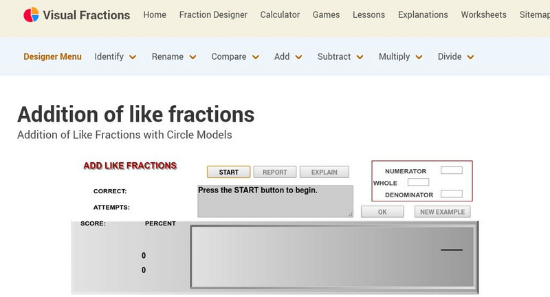 Visual Fractions: Addition of Like Fractions With Circle Models Interactive