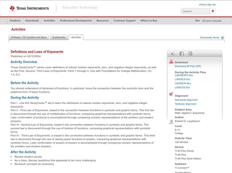 Texas Instruments: Definitions and Laws of Exponents Activity Texas Instruments: Definitions and Laws of Exponents Activity