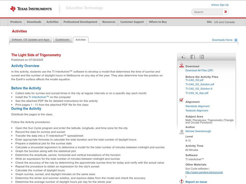 Texas Instruments: The Light Side of Trigonometry Activity Texas Instruments: The Light Side of Trigonometry Activity