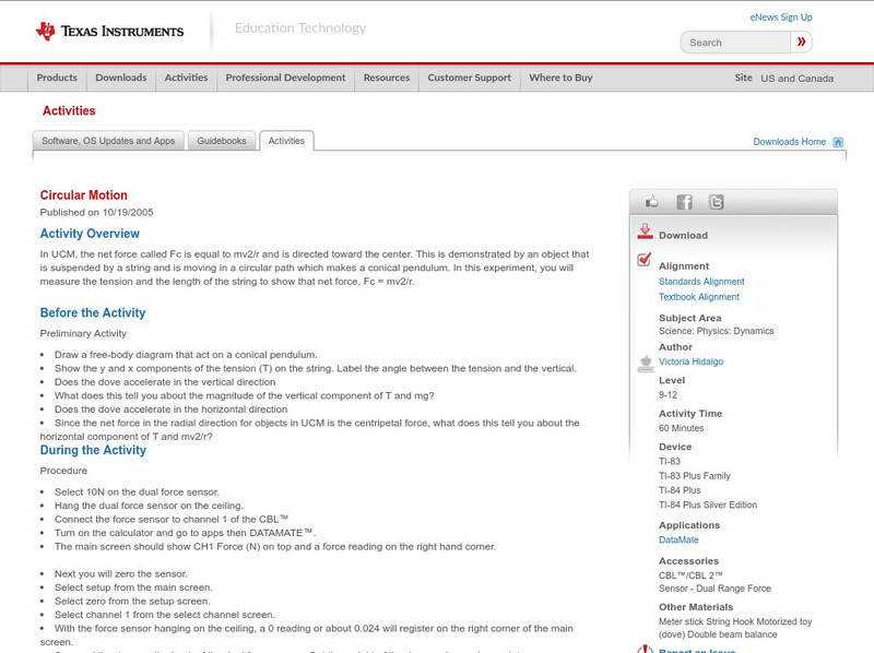 Texas Instruments: Circular Motion Activity Texas Instruments: Circular Motion Activity