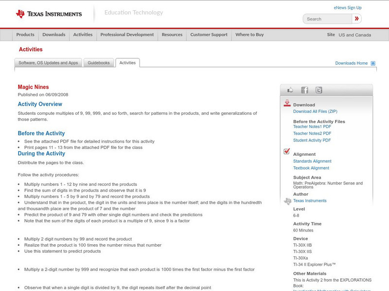 Texas Instruments: Magic Nines Activity