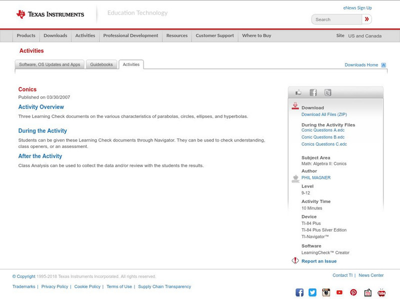 Texas Instruments: Conics Activity Texas Instruments: Conics Activity