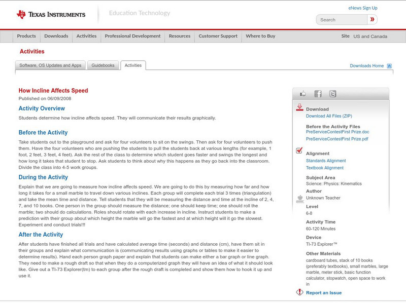 Texas Instruments: How Incline Affects Speed Activity Texas Instruments: How Incline Affects Speed Activity