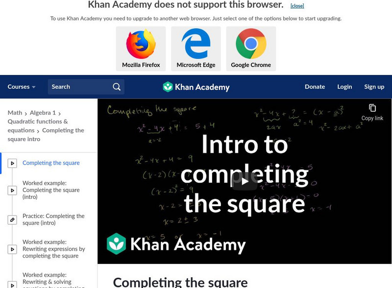 Khan Academy Algebra Solving Quadratic Equations By Completing The Khan Academy Algebra Solving Quadratic Equations By Completing The