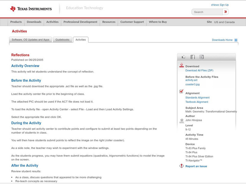 Texas Instruments: Reflections Activity Texas Instruments: Reflections Activity