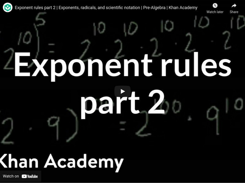 Khan Academy: Exponent Properties: Exponent Rules Part 2 Instructional Video