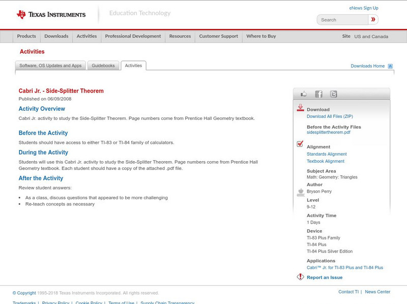 Texas Instruments: Cabri Jr. Side Splitter Theorem Activity Texas Instruments: Cabri Jr. Side Splitter Theorem Activity