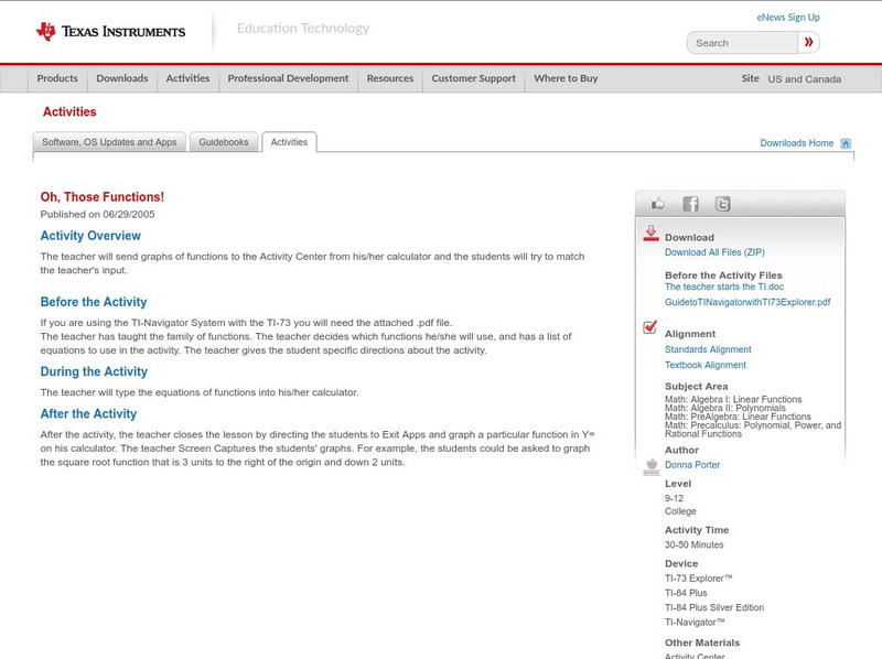 Texas Instruments: Oh, Those Functions! Activity