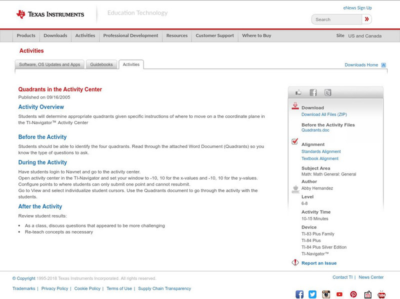 Texas Instruments: Quadrants in the Activity Center Activity