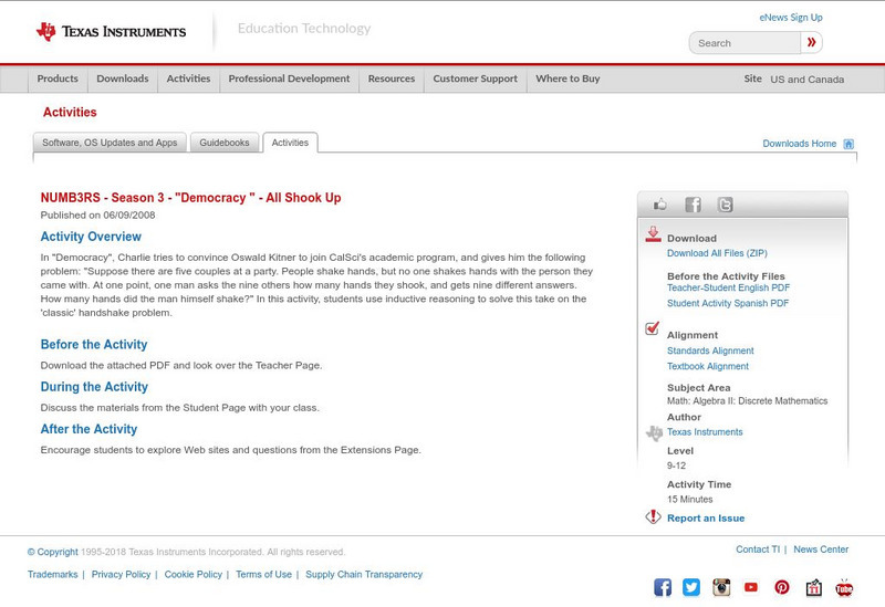 Texas Instruments: Numb3 Rs: All Shook Up Activity Texas Instruments: Numb3 Rs: All Shook Up Activity