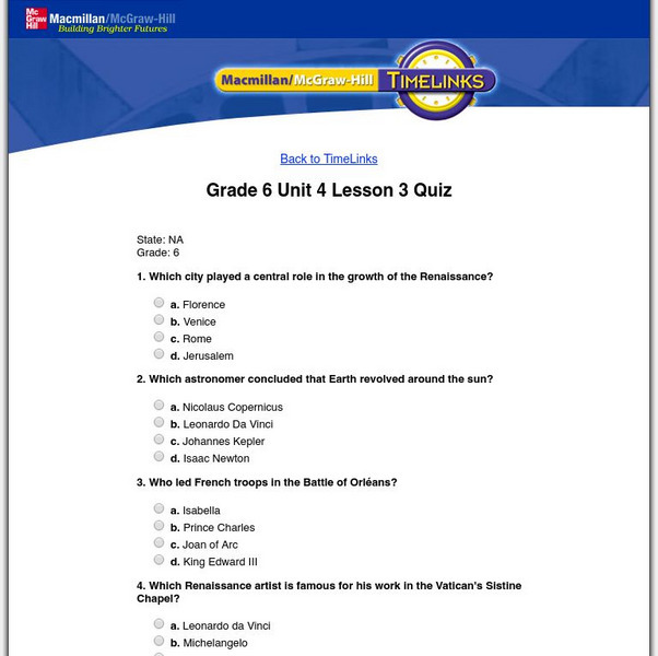 Macmillan/mc Graw Hill: The World, Vol. 1: Culture & Change: Lesson 3 Quiz Unknown Type