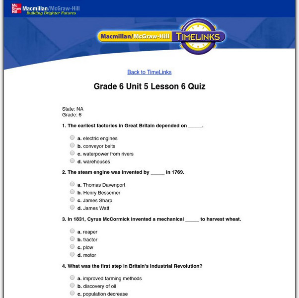 Macmillan/mc Graw Hill: The World, Vol. 1: Changing Ideas: Lesson 6 Quiz Unknown Type Macmillan/mc Graw Hill: The World, Vol. 1: Changing Ideas: Lesson 6 Quiz Unknown Type