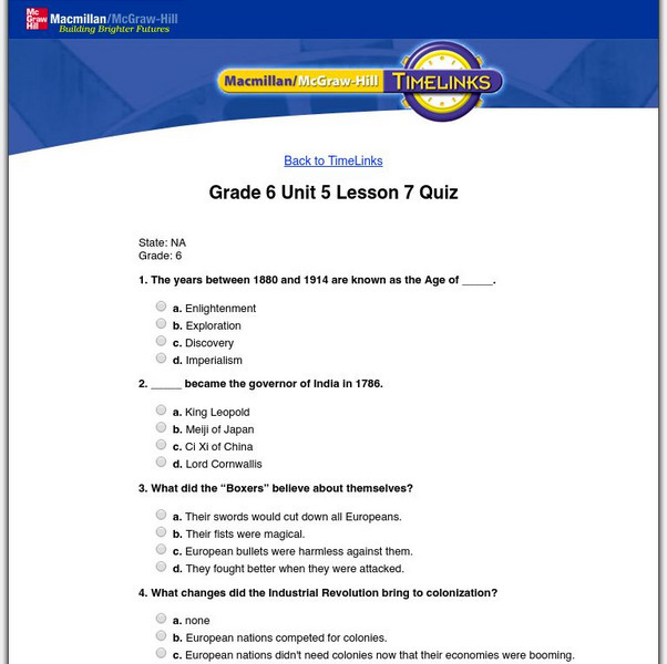 Macmillan/mc Graw Hill: The World, Vol. 1: Changing Ideas: Lesson 7 Quiz Unknown Type