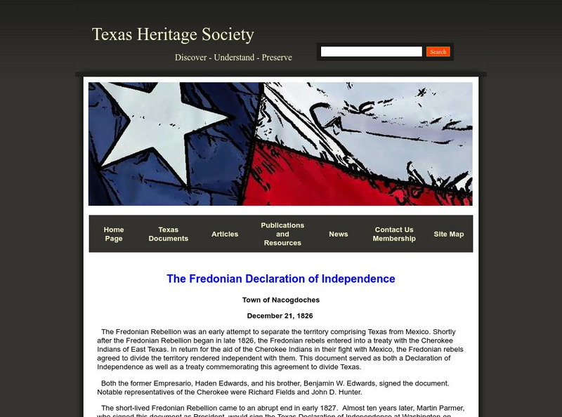 Texas Heritage Society: The Fredonian Declaration of Independence Primary Texas Heritage Society: The Fredonian Declaration of Independence Primary