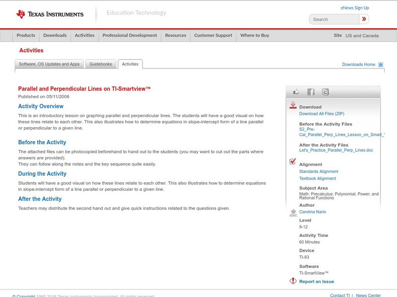 Texas Instruments: Parallel and Perpendicular Lines on Ti Smartview Activity
