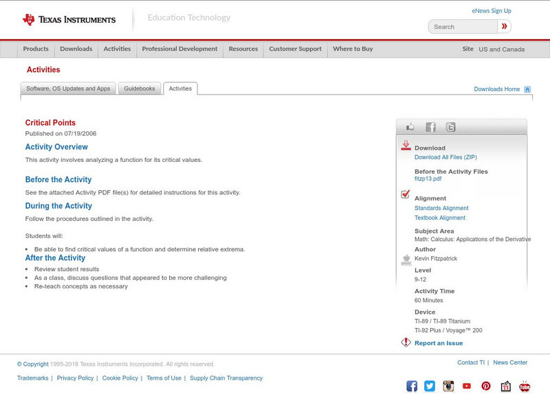 Texas Instruments: Critical Points Activity Texas Instruments: Critical Points Activity