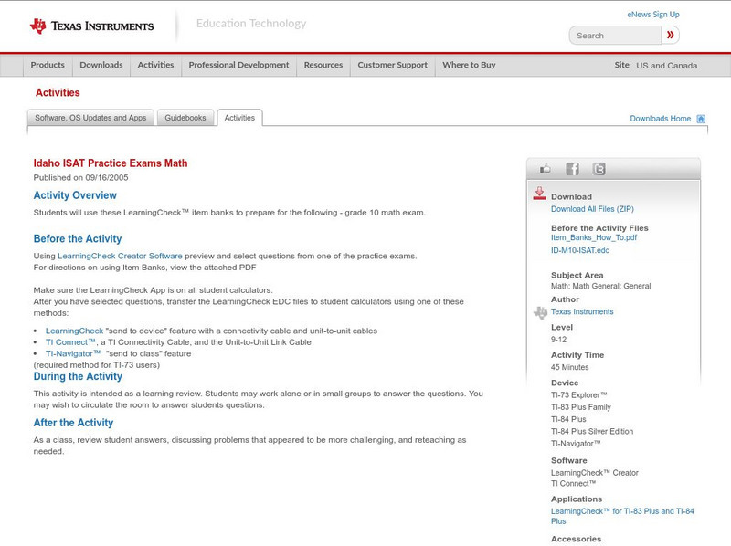 Texas Instruments: Idaho Isat Practice Exams Math Activity