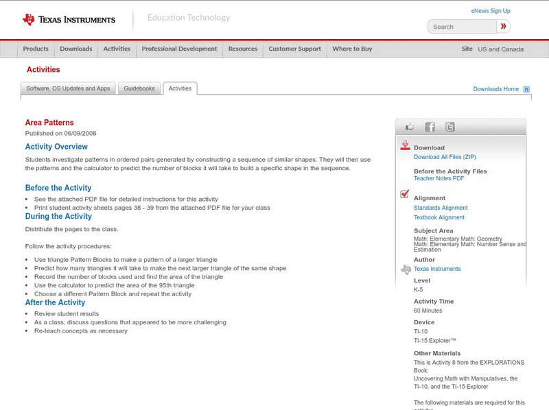 Texas Instruments: Area Patterns Activity Texas Instruments: Area Patterns Activity