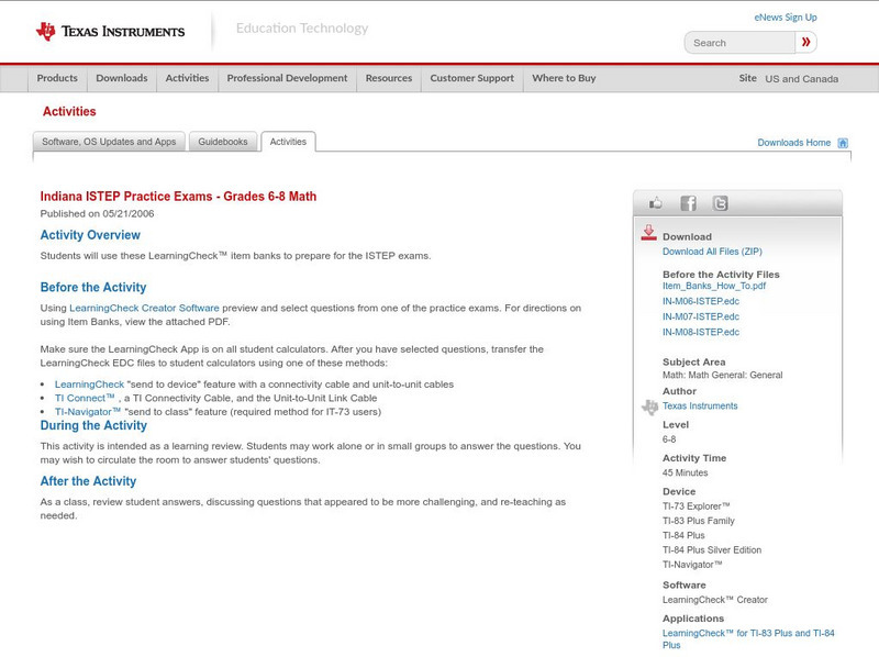Texas Instruments: Indiana Istep Practice Exams Grades 6 8 Math Activity Texas Instruments: Indiana Istep Practice Exams Grades 6 8 Math Activity