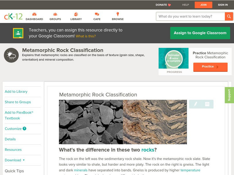 Ck 12: Earth Science: Metamorphic Rock Classification Unit Plan Ck 12: Earth Science: Metamorphic Rock Classification Unit Plan