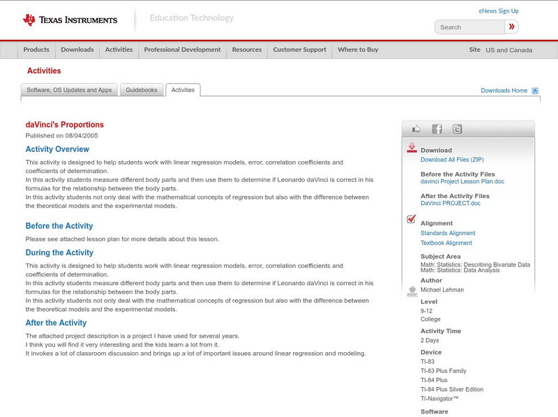 Texas Instruments: Da Vinci's Proportions Activity Texas Instruments: Da Vinci's Proportions Activity