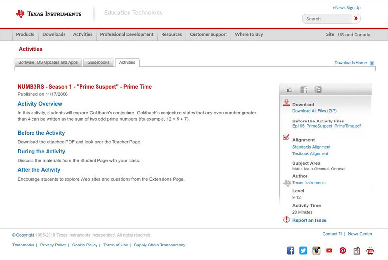 Texas Instruments: Numb3 Rs: Prime Time Activity Texas Instruments: Numb3 Rs: Prime Time Activity