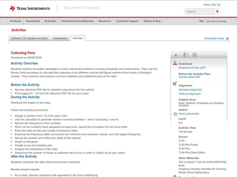 Texas Instruments: Collecting Pens Activity Texas Instruments: Collecting Pens Activity