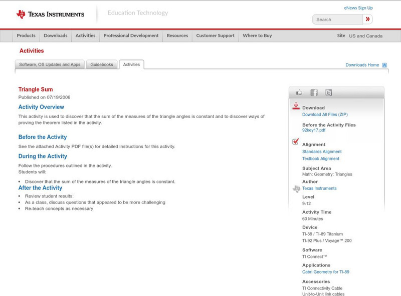 Texas Instruments: Triangle Sum Activity Texas Instruments: Triangle Sum Activity
