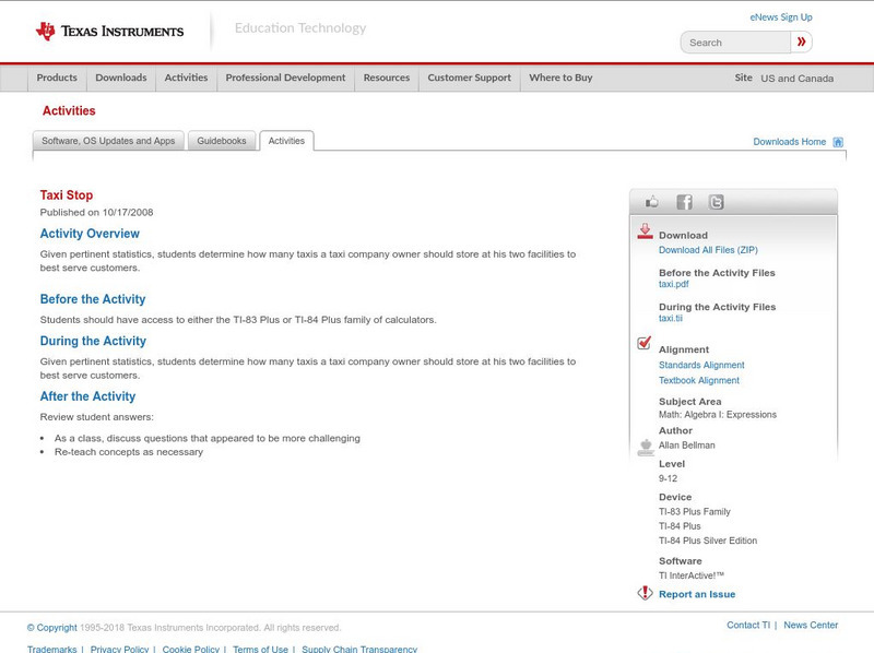 Texas Instruments: Taxi Stop Activity Texas Instruments: Taxi Stop Activity