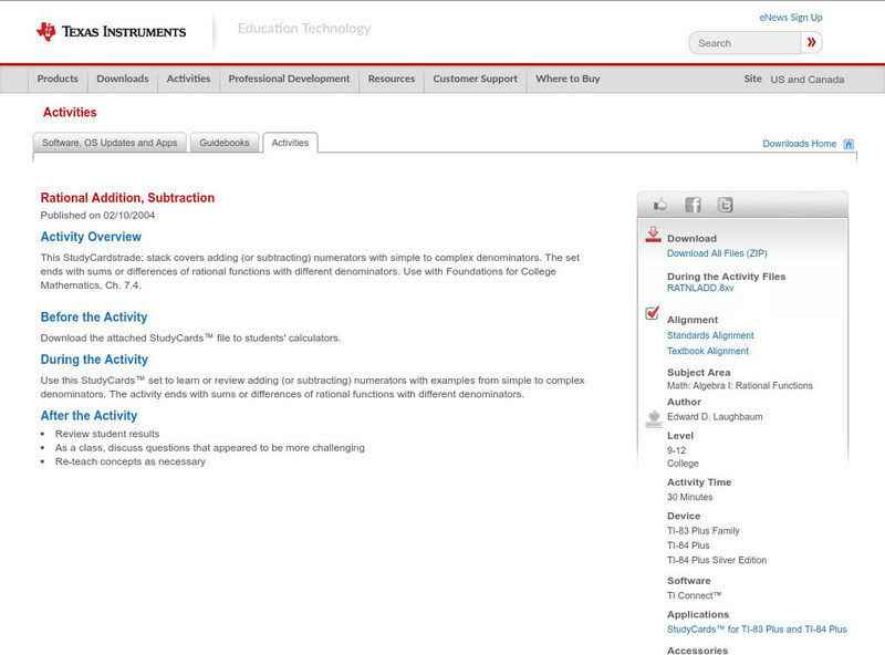 Texas Instruments: Rational Addition, Subtraction Activity Texas Instruments: Rational Addition, Subtraction Activity