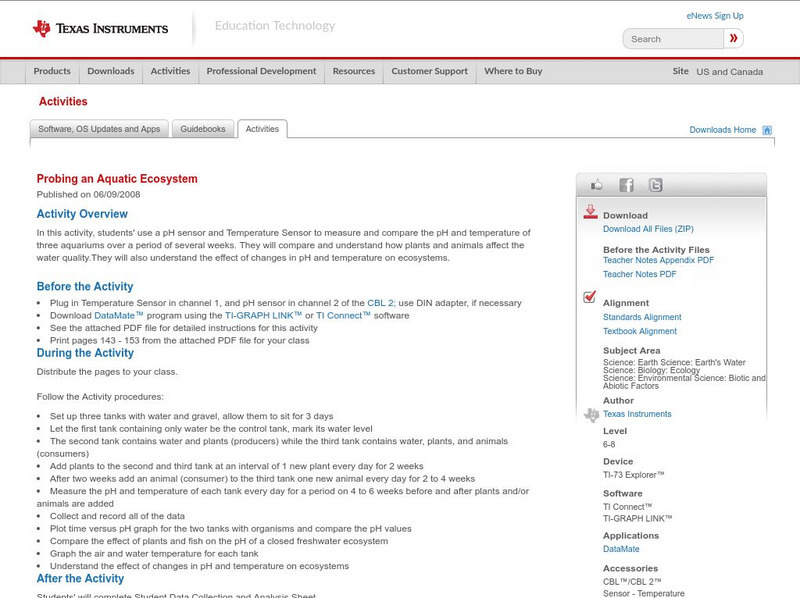 Texas Instruments: Probing an Aquatic Ecosystem Activity Texas Instruments: Probing an Aquatic Ecosystem Activity