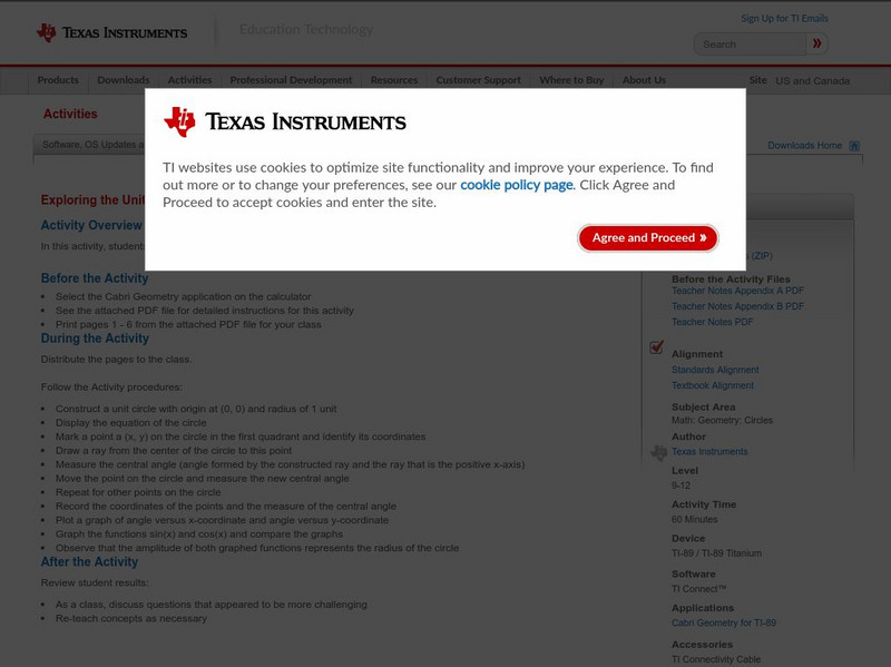 Texas Instruments: Exploring the Unit Circle Activity Texas Instruments: Exploring the Unit Circle Activity