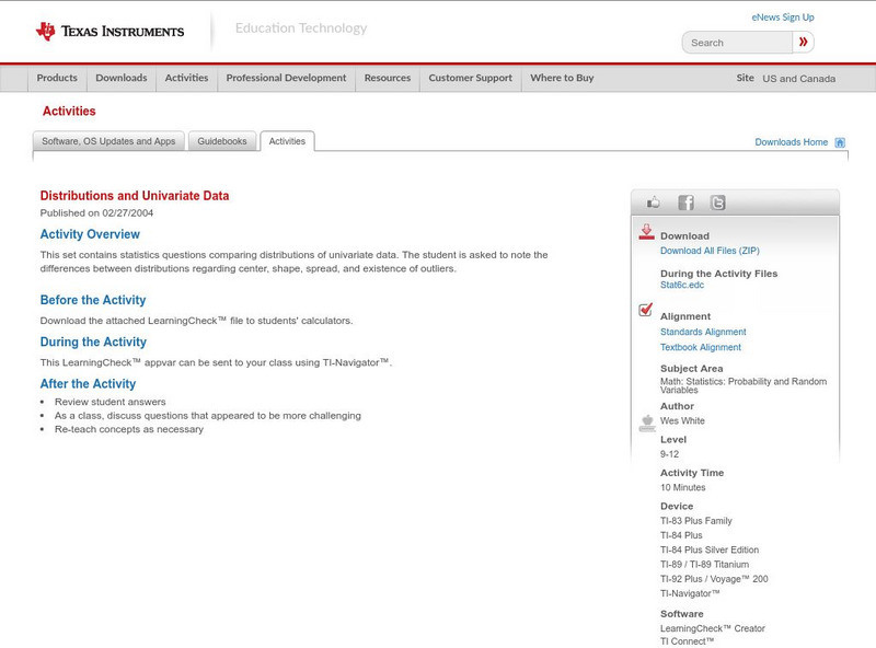 Texas Instruments: Distributions and Univariate Data Activity Texas Instruments: Distributions and Univariate Data Activity