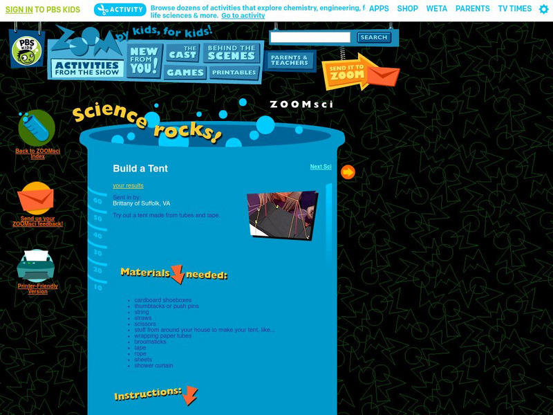 Pbs Kids: Science Rocks: Build a Tent Activity