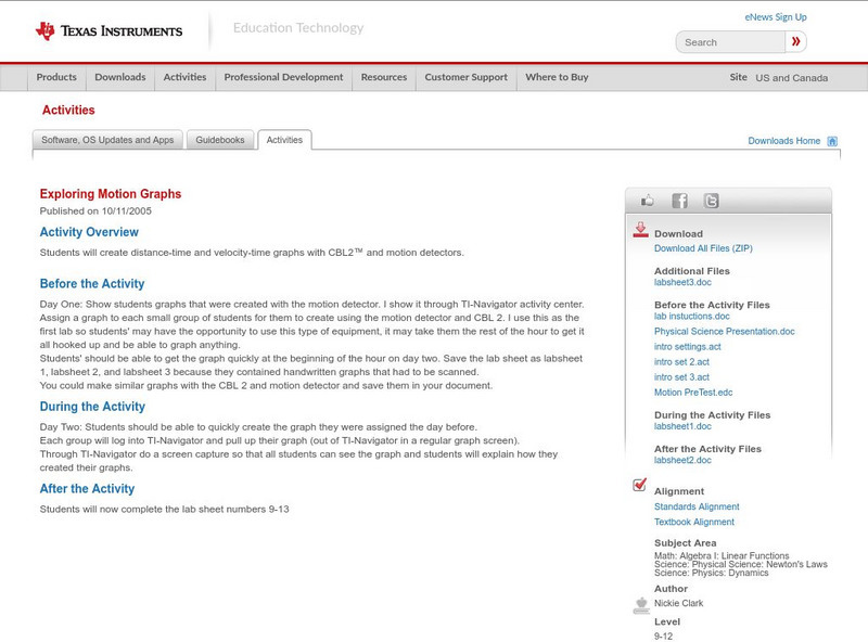 Texas Instruments: Exploring Motion Graphs Activity